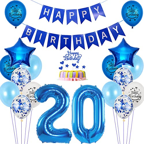 Luftballons 20. Geburtstag deko Mann blau,Folienballon 20 jahre Geburtstag dekoration Männer blau set,happy Birthday 20th Geburtstagsdeko 20 jahre Mann deko Ballon 20 Geburtstag Mann deko