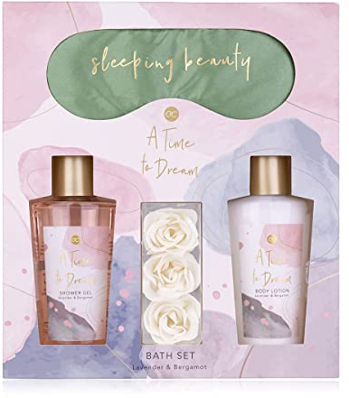 accentra - coffret cadeau femme A Time To Dream - coffret beauté avec masque de sommeil, gel douche, lotion pour le corps et confettis de bain à la rose - coffret bien-être pour femmes et filles