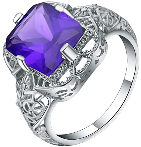 Whoiy Ring Silber Aquamarin, Ring Damen Kleiner Finger Eheringe Eleganter Hohler Rechteckiger Zirkonia Blau 54 (17.2) Verlobungsring für Frauen