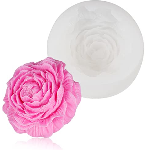 Molde de Silicona de Peonía Grande, Moldes de Vela de Flores de Grado Alimenticio, Molde Silicona Velas Flor, Tamaño Grande para Manualidades, Jabón, Pastel, Aromaterapia, Cera de Abejas