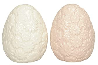finehomegarden Osterei 2Fb.sort. Ostern weiß/rosa Blume Ø11cm H15cm Keramik Nostalgie Landhaus Deko