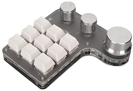 Mini Tastiera Meccanica Macro a 9 Tasti, Mini Tastiere Programmabili Retroilluminate Bluetooth RGB con 3 Manopole, Tastiera Meccanica Macro a Una Mano per Giochi per Computer (Bianco)