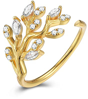 FOREVER QUEEN Bagues pour femmes 18k or Bagues Arbre de vie de la famille Ajustable Bagues en argent 925