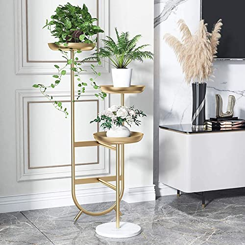 Yesbon Supporto Metallico per Piante, Scaffale Porta Piante Vasi Fiori, Portavasi in Ferro con 3 Ripiani Scaffale Portafiori per Interno e Esterno Balcone Giardino,d'oro