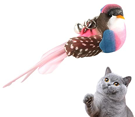 GIMOCOOL Vogelspielzeug für Katzen,Austauschbarer Katzenspielzeugkopf mit Vogelform und Glocke | Handgefertigter Katzenstab, Spielzeugaufsätze, Vogelspielzeug für drinnen spielende Katzen