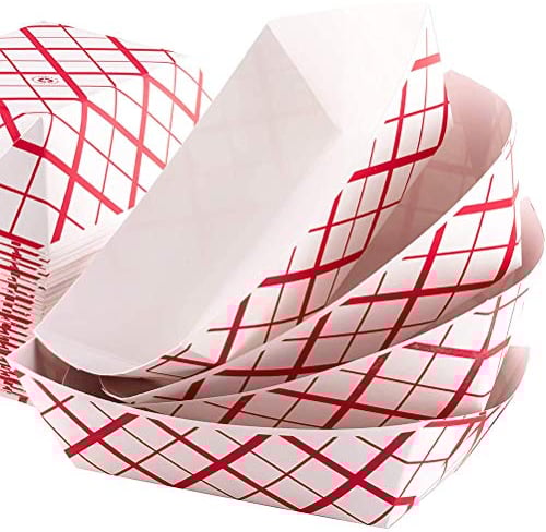 50PCS Paper Food Trays Disposable Greaseproof Paper Food Tray for Hot Dogs Ice Cream Popcorn and Nachos (Red white S)
