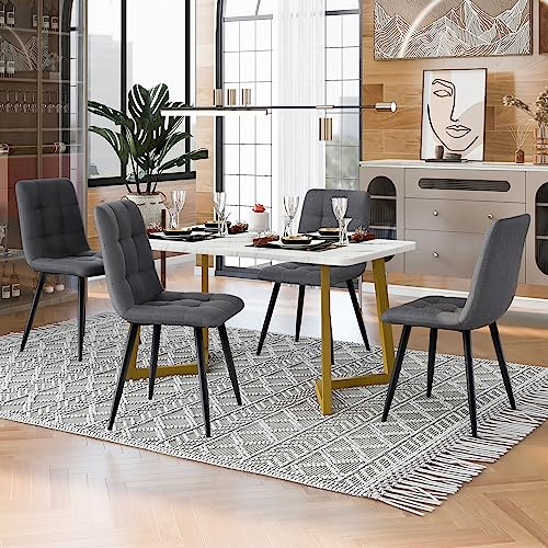 KUAKE Esstisch mit 4 Stühlen Set 117x68cm, Rechteckiger Esstisch Moderner Küchentisch Set, Samt Küchenstuhl,Golden Tischbeine (Dunkelgrauer)