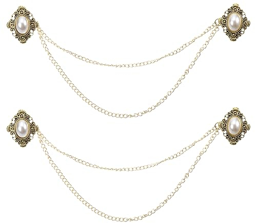 QUARKZMAN 2Stk Pullover Verschlüsse Vintage Kragenspangen für Strickjacken mit Kette Shirt Klammern Schal Klammern Kleidung Clip für Frauen(Gold)