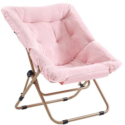 SESHINELL Comfy Saucer Chair, Oversized Foldable Faux Fur Accent Lounge Reading Lazy Chair with Metal Frame for Bedroom, Living Room, Dorm Rooms, Pink