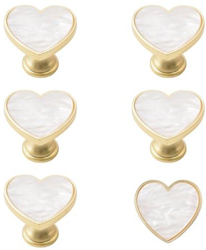 MOROBOR 6PCS Heart Shaped Knobs, Creative Cabinet Drawer Knob Zinc Alloy Single Hole Door Handle for Cabinets Drawer Door Furniture Decorative (White)