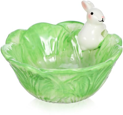 Yardwe 1 Ciotola per Coniglietti di Cavolo Ciotola di Caramelle per Coniglietti di Ceramica Piatti per Insalata (Della 5 9 Pollici Verde)