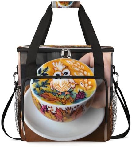 cfpolar Sac de transport personnalisé pour machine à café compatible avec K-Mini ou K-Mini Plus, pour cafetière à portion unique, tasse à café, feuilles de hibou, Mug à café motif feuilles de