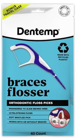 Dentemp Zahnspangen Zahnseide – entworfen für Zahnspangen für eine einfache und effektive Reinigung, ultrastarke Zahnseide, 40 Stück (1 Stück) – (Verpackung kann variieren)