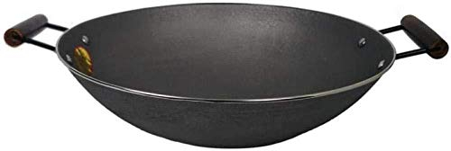 OQHAIR Wok, Sauteuse sans Revêtement Anti-Adhésif avec Manche Anti-brûlure 40 Cm