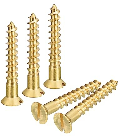 sourcing map Vis à Bois en Laiton, 10Pcs M6 x 40mm Vis Autotaraudeuse à Tête Plate à Entraînement Fendu, Fraisée pour Meubles de Menuiserie