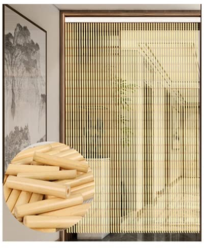 Natürlicher Bambus-Perlenvorhang,Bambusrohr,böhmische natürliche Holztür,Tür,Perlen,Fenster,Haustür,Dekoration,Vorhänge,Heimdekoration (Farbe: Natur,Größe: 90 Stränge/90 x 190 cm)