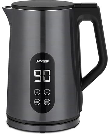 Trisa Elektrischer Wasserkocher 1.7 Liter - Anthrazit, Edelstahl, BPA-frei, Großes Display, 40-100°C, Keep-Warm, Strix Control