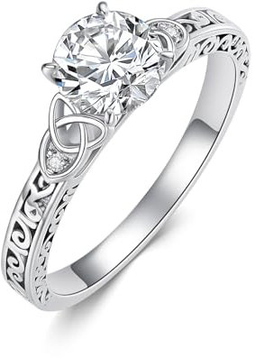 925 Sterling Silber Keltischer Knoten Verlobungsringe für Frauen Mitte 1CT Rundschliff 5A Kubikzirkonia Vintage Verlobungsring für Sie - Größe 52