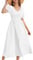 GRACE KARIN White Maxi Dress for Ladies Summer Short Puff Sleeve V Neck Ruched Wedding Guest Victorian Dresses for Women M Size 14