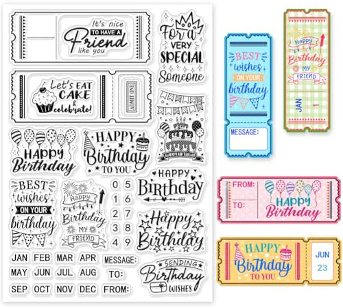 GLOBLELAND Klare Stempel Zum Geburtstag, Grußkarten, Zum Basteln von Karten, Monatszahlen, Klare Stempelsiegel, 8.27x5.83 Zoll, Transparente Stempel Für DIY Scrapbooking, Fotoalbum, Tagebuch
