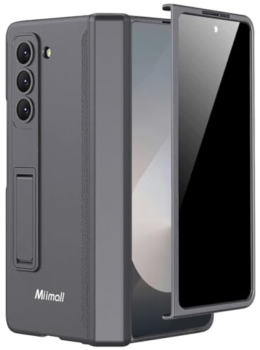 Miimall Custodia per Samsung Z Fold 6, [Protezione Dello Schermo in Vetro Temperato Anti-Spia] [Cerniera Magnetica] [Cavalletto], PC Custodia Antiurto Protettiva Case per Galaxy Fold 6, Grigio