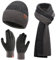 Herren Winter Warm Beanie Mütze Lange Schal und Touchscreen Handschuhe Set mit Fleece Gefüttert Wintermütze Strickmütze rutschfeste Winterhandschuhe Schals Geschenk für Männer, Dunkelgrau