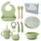 Silicone Baby Weaning & Feeding Set - BPA Free, 10 Pcs Set Includes Adjustable Bib, Suction Bowl, Suction Plate with Lid, 3 in 1 Cup, Fresh Fruit Feeder, Spoons and Forks (Green)