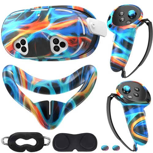 Compatibile con accessori Meta Quest 3s, cover in silicone, copertura per VR Shell, cover per controller touch, copertura per joystick, set di protezione per obiettivo fotocamera (colorato C)