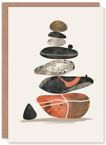 Artery8 Greeting Card Stacked Stones Zen Cairn Boho Vertical Blank For Him Or Her Art Birthday Card