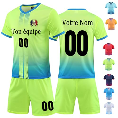 Maillot de Foot Enfant Personnalisé Homme Ensemble Foot Personnalisé Maillot Football Maillot Foot Garçons avec T-Shirts Shorts avec Le Numéro du Nom Logo