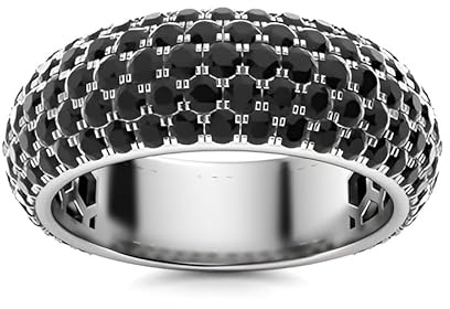 Runder Schwarzer Spinell Ewigkeitsring 1,50 mm Breit | Sterling Silber 925 mit Rhodinierung | Schöner Bandring für Damen