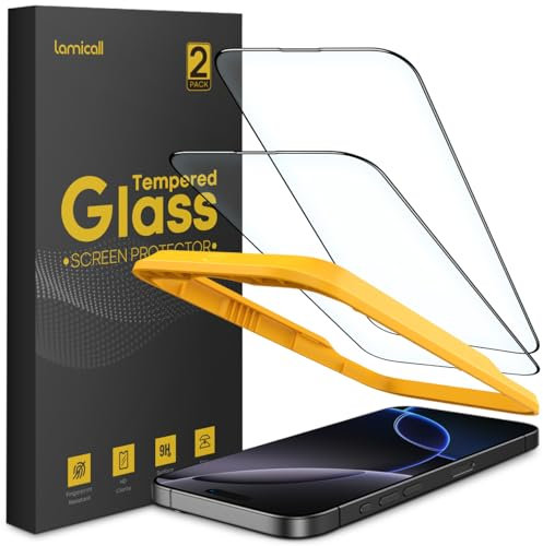 Lamicall Screen Protector for iPhone 16 Pro Max (6.9), [No Obstruction], Top 9H Tempered Glass Film, Easy Alignment Frame, Fingerprint Resistant, 0 Bubbles, HD Clear for iPhone 16 Pro Max - [2 Pack]