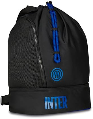 Inter Zaino Palestra Ragazzi e Bambini, Nero Azzurro, Con Fondo Rigido Portascarpe, Spallacci Regolabili, Sport e Tempo Libero