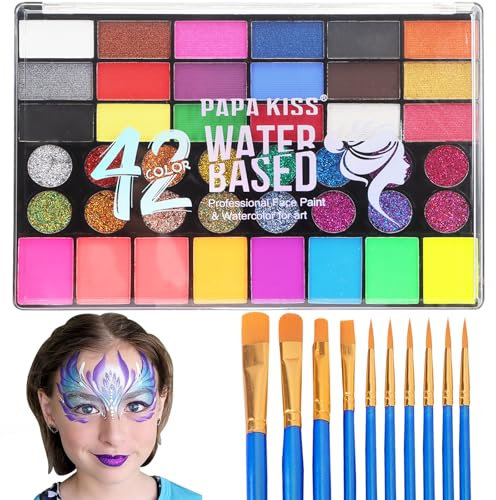 Zefphxs Pintura Cara Niños, 42 Colores Pintacaras Infantil con 11 Pinceles, Pintura de Cara para Niños Seguridad No Tóxica, Pinturas Cara para Niños para Niños Halloween Fiestas Cosplay Semana Santa