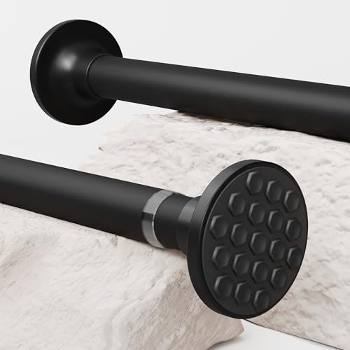 Shower Curtain Rail Extendable Curtain Rod no Drilling Telescopic Pole Stainless Steel Tension Rods for Living Room, Bedroom, Bathroom, Balcony (84-160CM φ32mm Black)