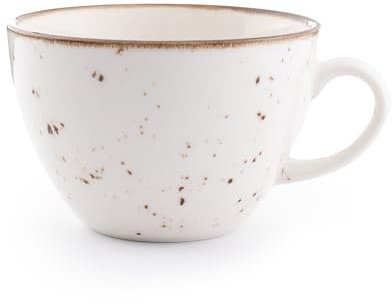 Tasse à café en porcelaine fine de qualité supérieure - 350 ml - Style vintage avec finition mouchetée élégante et bord marron naturel - Passe aux chocs, aux rayures, au lave-vaisselle et au