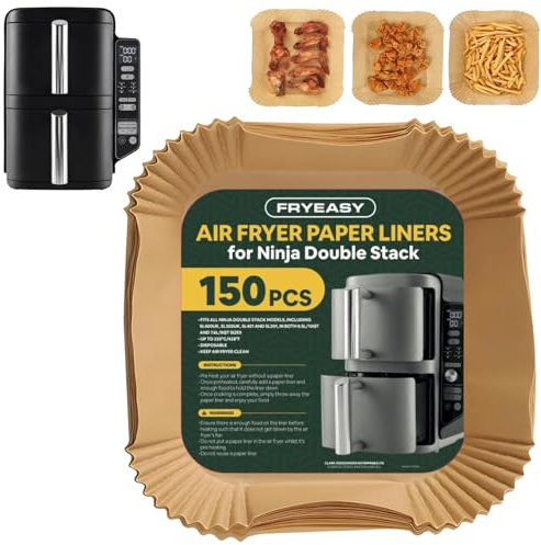 FryEasy 150pcs Disposable Paper Air Fryer Liners for Ninja Air Fryer Double Stack, Ninja Double Stack Air Fryer Liners, Ninja Double Stack XL 9.5L Air Fryer SL400UK and 7.6l SL300UK