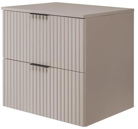 Rodan Badunterschrank Beige-Töne – Waschbeckenunterschrank mit 2 Soft-Close Schubladen – Moderner Hängeschrank unter Waschbecken – Badezimmer Unterschrank ohne Waschbecken 46x60x57 cm