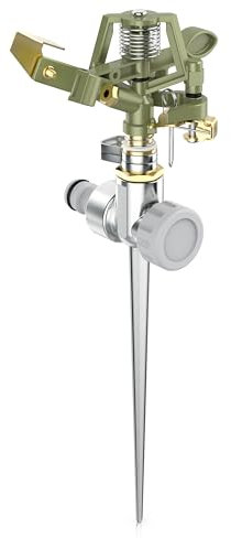 Brandson Impulse Garden Sprinkler 360 Degrees Sprinkler Head Heavy Duty Impact Lawn Sprinkler Head, 6 Bar 12m Range 4844 sq ft Adjustable Spray Pattern for Lawn Yard Irrigation Plants Flowers Veggies