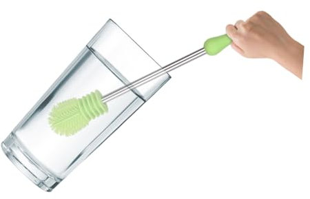 FUNNETOYU Cepillo De Limpieza Para Biberones y Botellas De Cabezal Intercambiable Mango Ergonómico Color Verde Fluorescente Para
