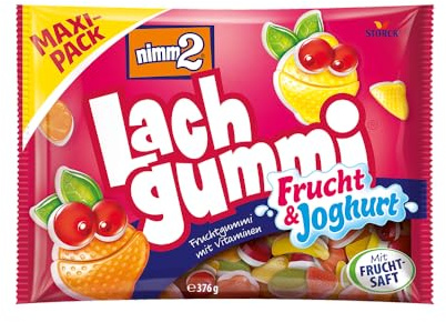 nimm2 Lachgummi Frucht & Joghurt, Doppeldecker-Fruchtgummis - 1 x 376 g | Fruchtgummi in 6 Sorten mit einer cremigen Schicht aus Joghurt, Süßigkeit zum Naschen & Teilen für die ganze Familie