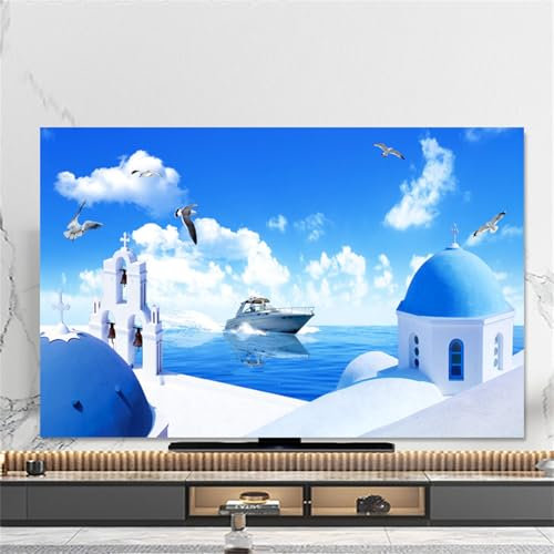 Hixingo TV Schutzhülle für Den, Hülle Bezug Staubschutz für Fernsehen Und Monitor, TV-Abdeckung mit Landschaft Drucken, Fernsehschutz Für Zuhause Innenbereich 32 bis 80 Zoll (Blau,75)