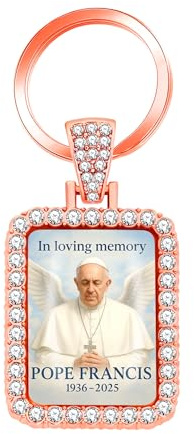 Oneress Porte-clés Pape François pour femme, porte-clés photo personnalisé, pendentif Saint-Siège, cadeau de bijoux de foi chrétienne YA5951, rose gold, taille unique