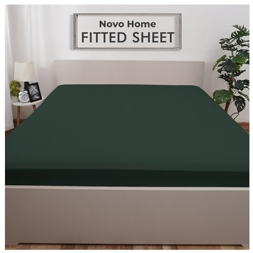 Dark Green Fitted Sheet Double Beds (135×190 cm, Deep 35 cm) – Pack of 1 Soft Microfibre Elasticated Cover – Breathable, Durable & Easy Care Bottom Sheet