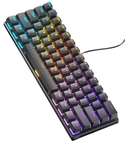 Fluxioxtna Tastiera meccanica con cavo retroilluminata a LED portatile 61 tasti tastiera meccanica sostituibile calda aggiornata per il gioco