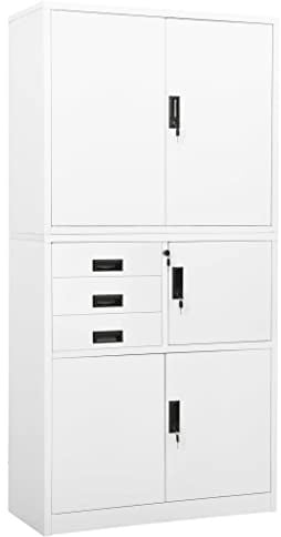 Massbinet Mehrzweckschrank aus Allzweckschrank Aktenschrank Abschließbar Türen und Schloss Büroschrank Modern Werkzeugschrank mit 3 Schubladen Weiß 90x40x180 cm