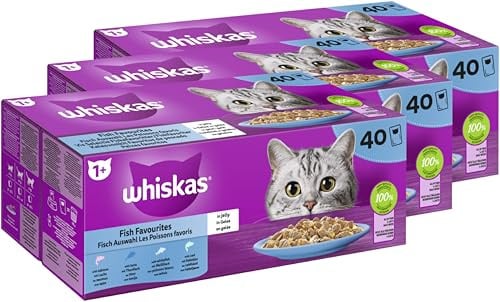 WHISKAS® Portionsbeutel Multipack 1+ Fisch Auswahl in Gelee 3 x 40 x 85g