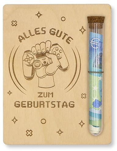 ZUKLA Verpackung für Geldgeschenke Gamepad - 13 x 10 cm - mit Reagenzglas - Gamer Geschenk Geburtstag - Geldgeschenk Verpackung Holz - Gaming Geschenke für Jungs