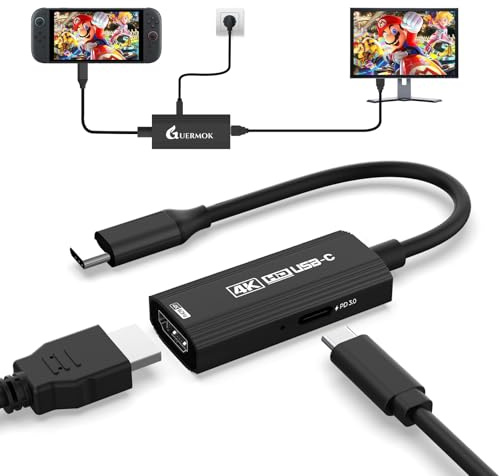 Guermok USB C to HDMI Adapter, 4K@60Hz Output with PD 100W, Compatible with Switch, Handheld Consoles, MacBook, TVs, Capture Cards, and Portable Monitors – Black