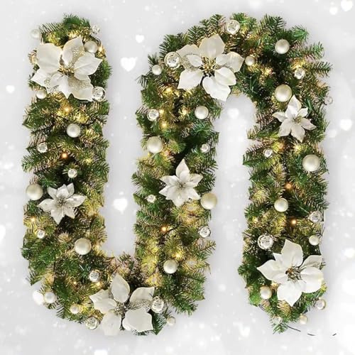 Weihnachtsgirlande mit Beleuchtung,2.7M LED Girlande Weihnachten,LED Tannengirlande Batteriebetrieben,Weihnachtsdeko Girlande,Weihnachtsgirlande,Vorbeleuchteter Künstlicher weihnachtsgirlande